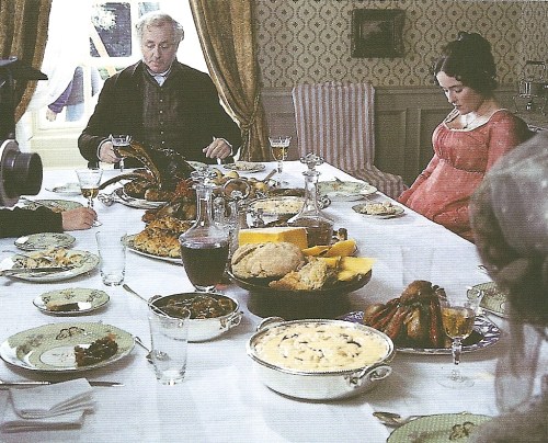 The Bennets dining at Longbourn.