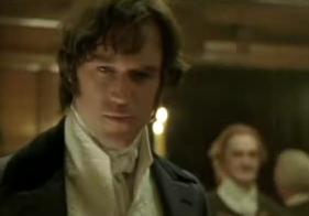 Mr. Darcy (Elliot Cowan) saves Mr. Bingley from embarrassment