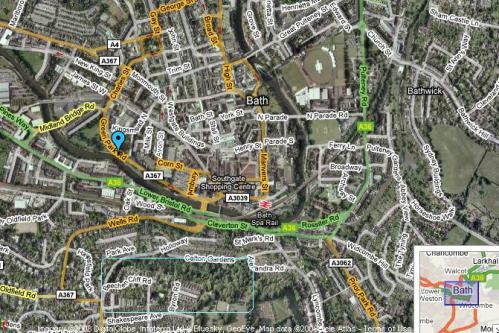 Beechen Cliff in relation to the old center of Bath 