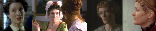Harriet Walter & Claire Skinner in Poirot (L) & as Fanny Dashwood in Sense & Sensibility (R)