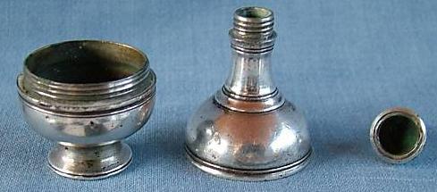 18th c. silver flask-shaped comfit box