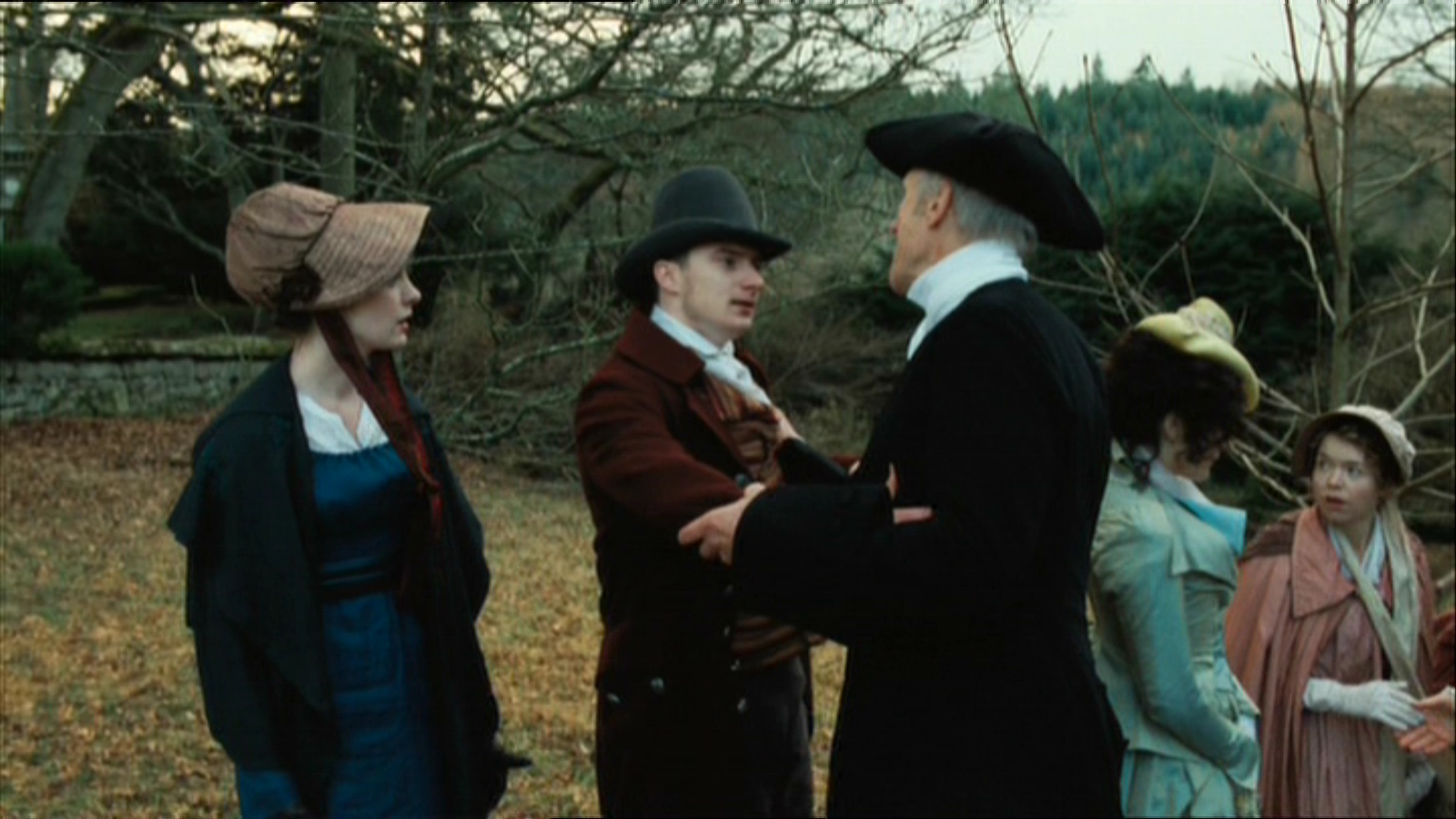Jane, George, Rev. Austen, Eliza de Feuillide and Cassandra after church service in Becoming Jane.
