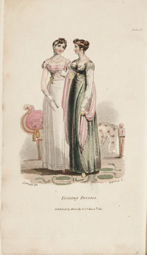 Evening dresses, fronticepiece, The Mirror of Graces,, 1811
