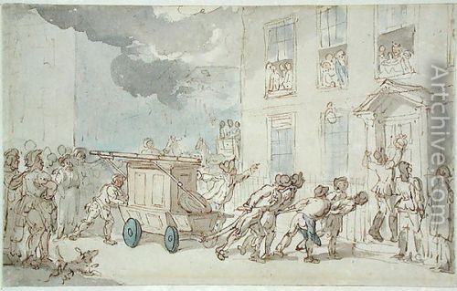 fire arrival of the fire engine rowlandson