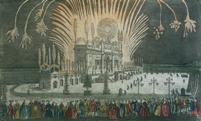 Fireworks in Green Park to Celebrate the signing of the Treaty of Paris in 1763
