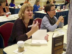 Janine Barchas (l) and Juliette Wells (r) at the Brooklyn JASNA AGM.