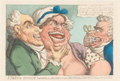 A French Dentist Showing a Specimen of His Artificial Teeth and His False Palates, Thomas Rowlandson, 1811. Image @The Independent