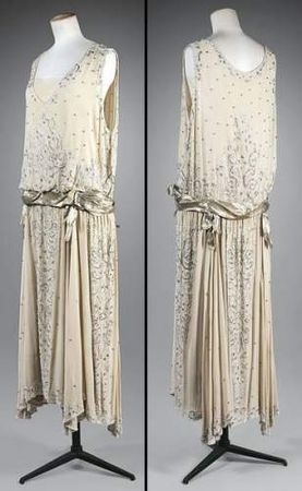 Gabrielle Chanel, Evening Dress in Crepe Georgette with Silver Lamé Sash. France, c. 1923.