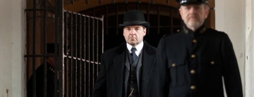 Bates leaving prison. Image courtesy PBS Masterpiece Classic