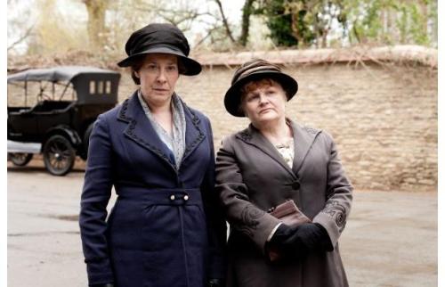 Phylis Logan as Mrs. Hughes and Lesley Nicol as Mrs. Patmore