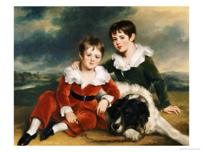 Portrait of Two Boys in Green and Red Velvet Suits by Ramsay Richard Reinagle