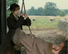 Barefoot Lizzie swinging above the muck