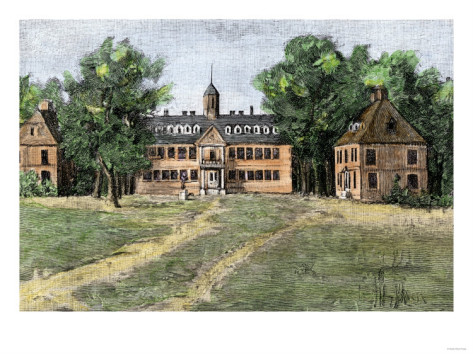 1700s view of William & Mary college with Wren building. @All Posters. Click on image to go to the site.