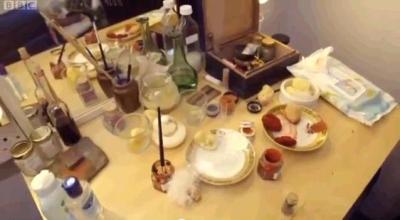 Historical makeup and rouge pots. Too much, and a lady might be labeled a trollop. 