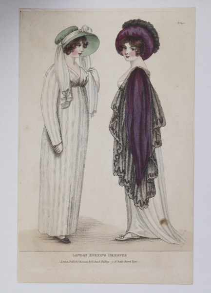 Fashions of London and Paris, evening dresses, 1805. @Museum of London