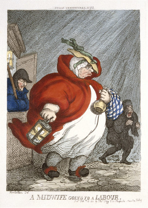 Rowlandson, Midwife going to a labour.