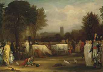 Benjamin West, P.R.A. (Springfield 1738-1820 London) Milkmaids in St. James's Park, Westminster Abbey beyond oil on panel
