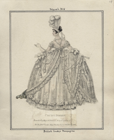 1818 Court dress, British Ladies Magazine. Collection, Los Angeles Public Library