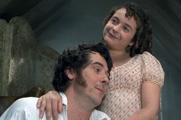 Image of Lydia and Mr. Wickham eloping-she happy, he bored, P&P 1995