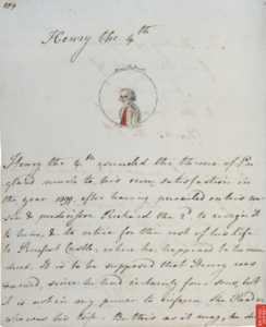 Image of a page of the History of England by Jane Austen and illustrated by Cassandra Austen of Henry the 4th, the British Library