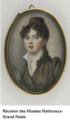 Miniature of Portrait of young woman, bust, wearing a gray-brown dress. Reunion des Musees Nationaux-Grand Palais, Adele Laplatte,1809