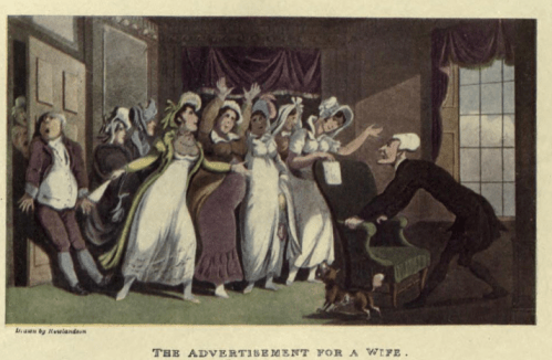 The Advertisement for a Wife, illustration by Thomas Rowlandson. Internet Archive