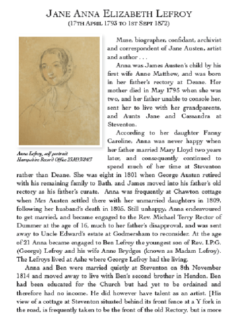 Jane Lefroy's biography pages by Chris Brindle in his book Hampshire, Vol 2, pp. 72-73. Image courtesy of Chris Brindle. His book is available via Amazon.
