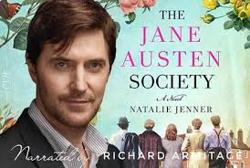 Image of Richard Armitage, narrator of the audio book, with the book cover of The Jane Austen Society in the background.