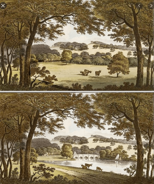 Water at Wentworth, Humphry Repton. The second image shows the improvements to the scene