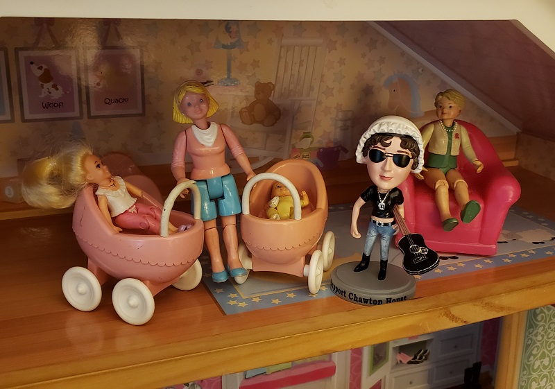 Image of Bad Ass Jane meets Cassandra, her two children, and mother wearing pearls.