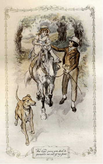 Image of Edmund’s small kindnesses to Fanny Price made a big difference to Fanny. C. E. Brock illustration of Mansfield Park, public domain.