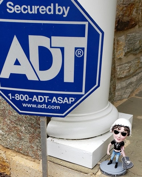 Image of BAJ posing with an American security sign