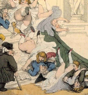 Closeup image of the Exhibition Stare Case by Thomas Rowlandson.