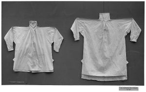 Public domain images from The Metropolitan Museum of Art of two early 19th century British men's shirts.