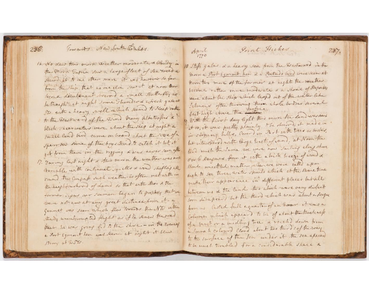 Two open pages of a Joseph Banks Journal, State Library of New South Wales