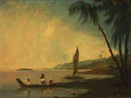 Image of a View from Point Venus, Tahiti, where Cook and his men observed the transit of Venus. Oil on canvas, William Hodges, 1744-1797. Credit-National Library of Australia.
