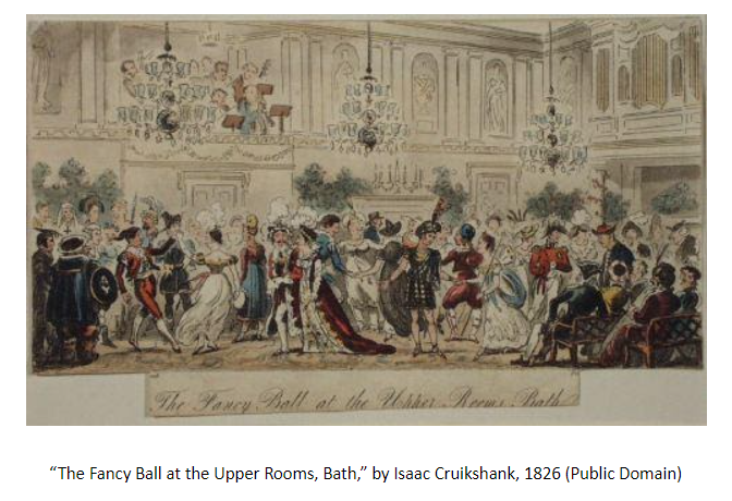 Image of “The Fancy Ball at the Upper Rooms, Bath,” by Isaac Cruikshank, 1826 (Public Domain)