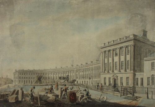 Completion of the Royal Crescent, Thomas Malton, 1769. No. 1 Royal Crescent sits towards the front.
