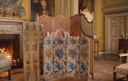 Mr Woodhouse surrounded by screens to protect him from drafts