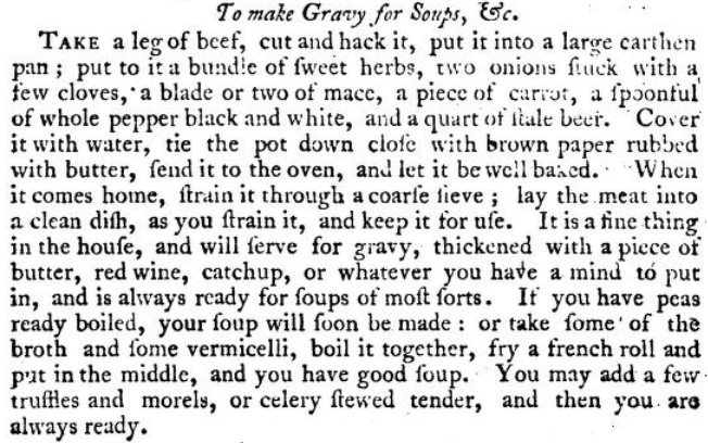 Hannah Glasse's recipe for making gravy for soups