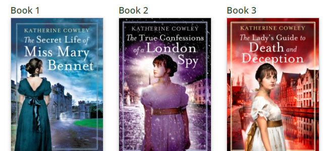 Covers of Katherine Cowley's first three books